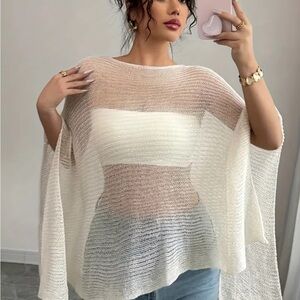 Poncho Elegant Cream Women's Sweater